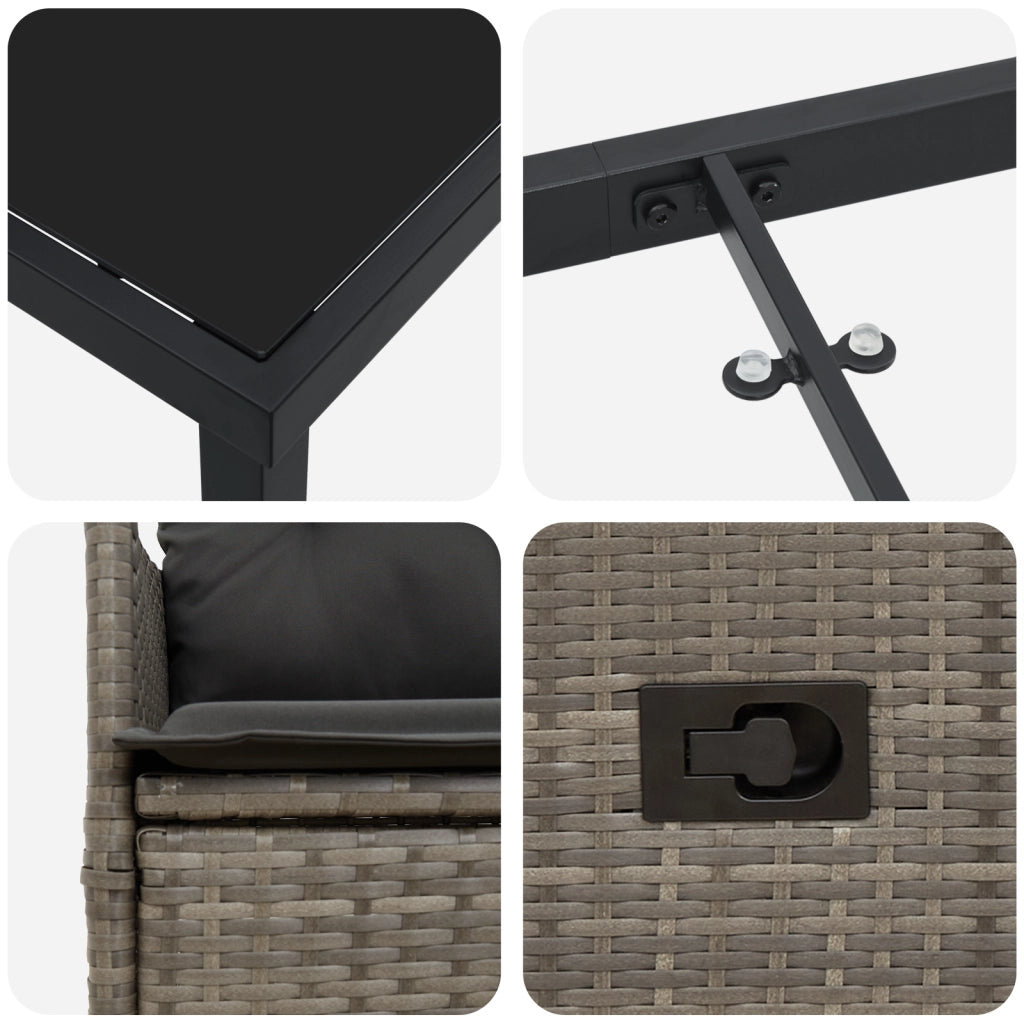 Set da Pranzo da Giardino 7 Pezzi con Cuscini Grigi in Rattan Polimerico