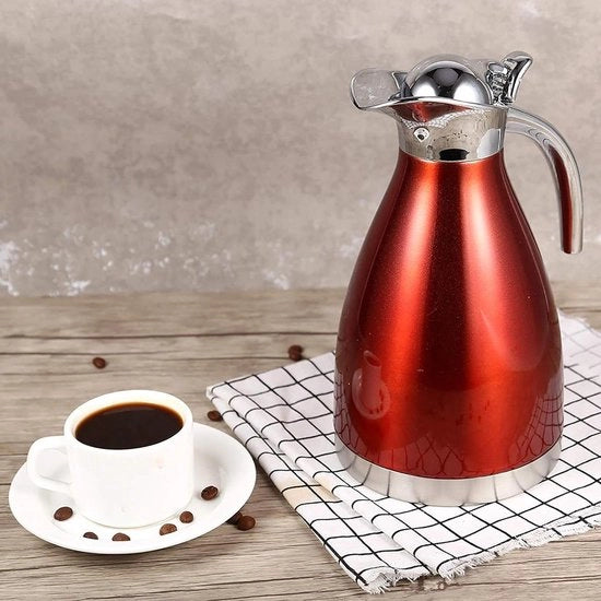 Teieraio Insolato a Doppia Parete con Isolamento a Vuoto in Acciaio Inossidabile 2L Colore Rosso Vaschetta per Acqua Calda