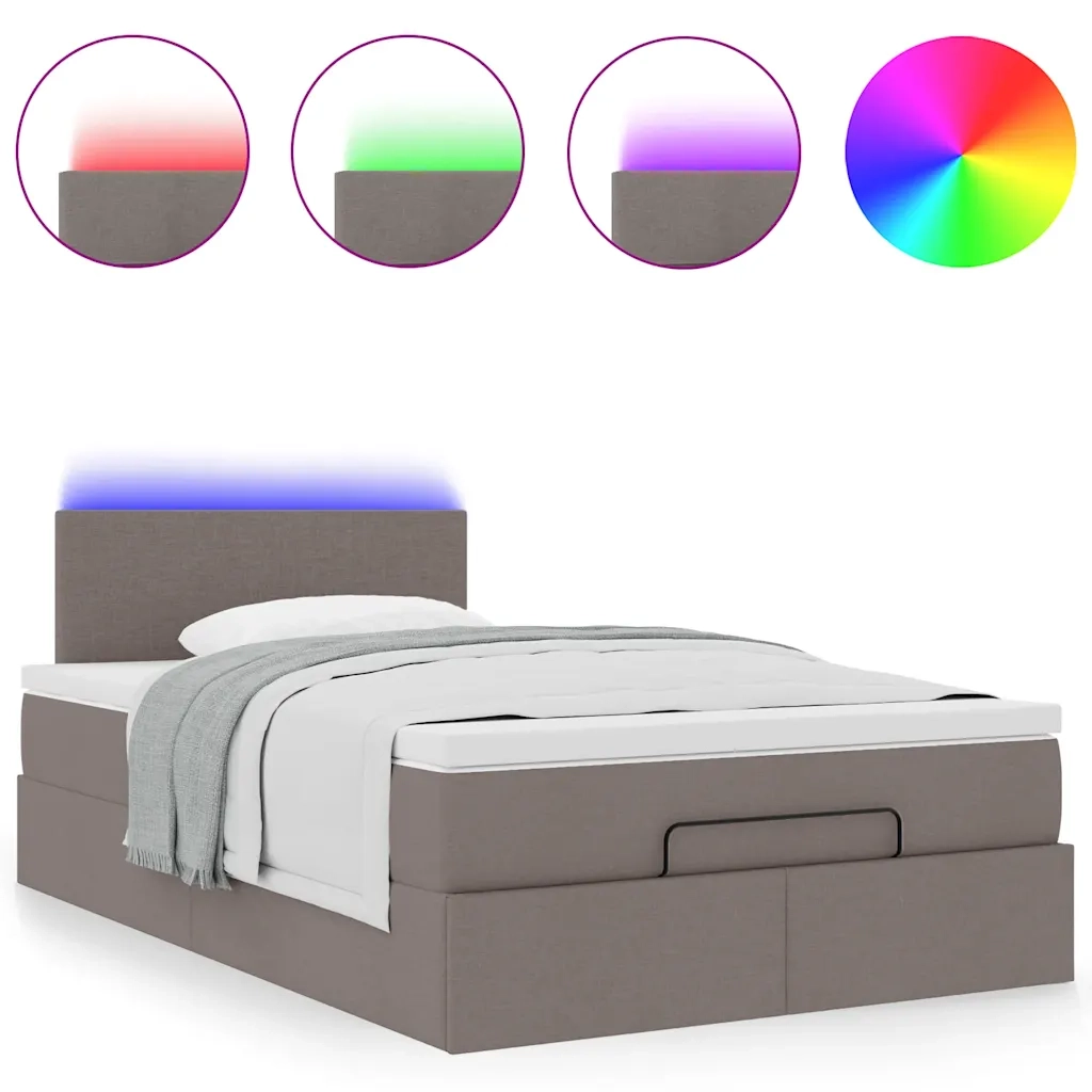Pouf Letto con Materasso e LED Tortora 120x190cm in Tessuto 3312212