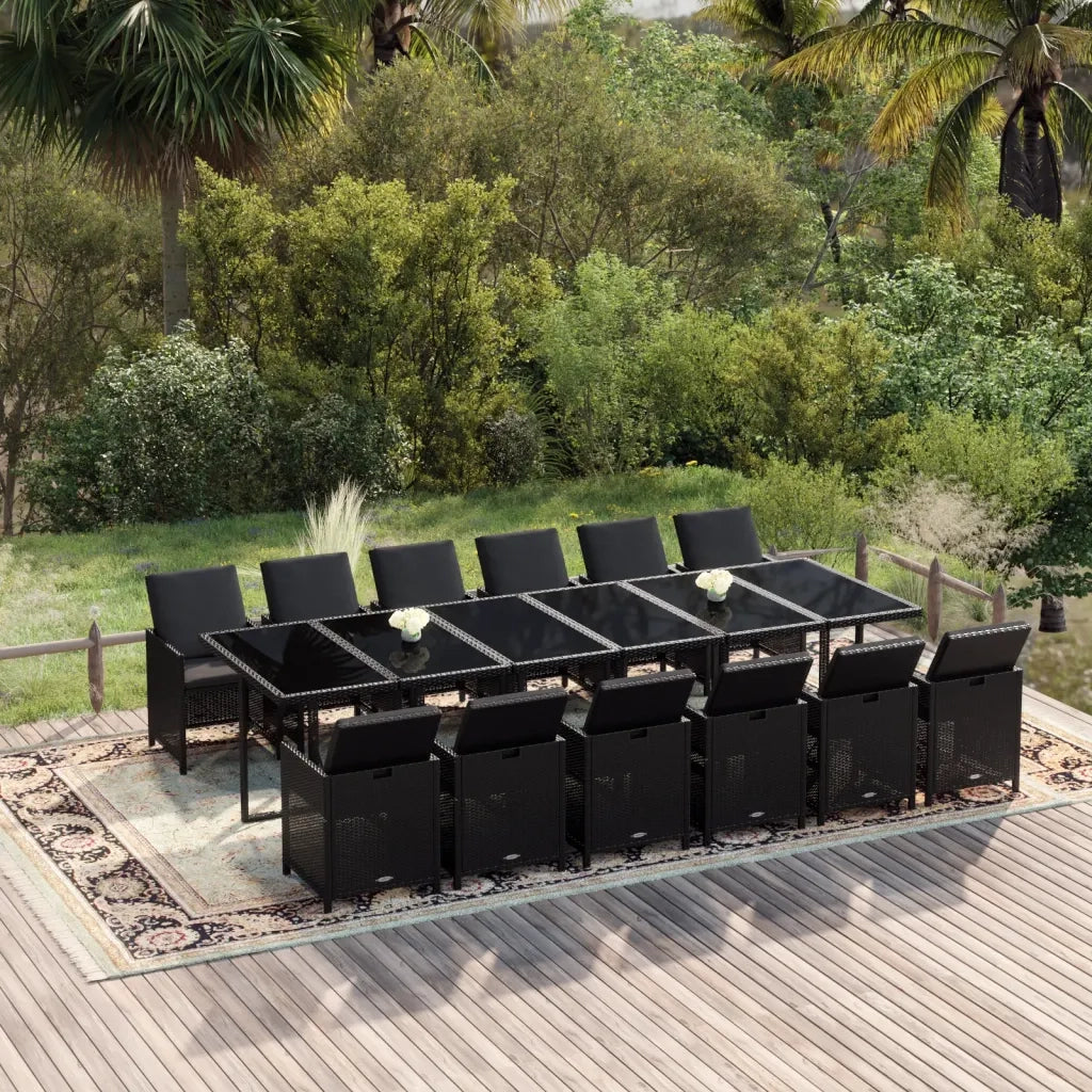 Set da Pranzo per Giardino 13 pz con Cuscini in Polyrattan Nero cod mxl 42912