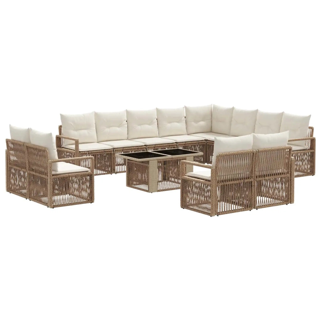 Set Divano da Giardino 13 pz Beige e Bianco Crema polyrattan 3437181
