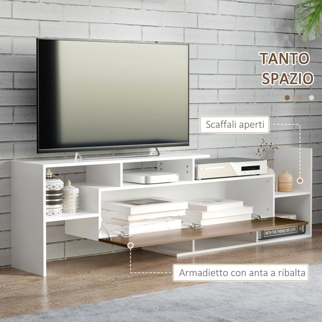 Mobile TV con Ripiani Aperti e Armadietto ¨C Zephmum ¨C Truciolato Bianco e Marrone