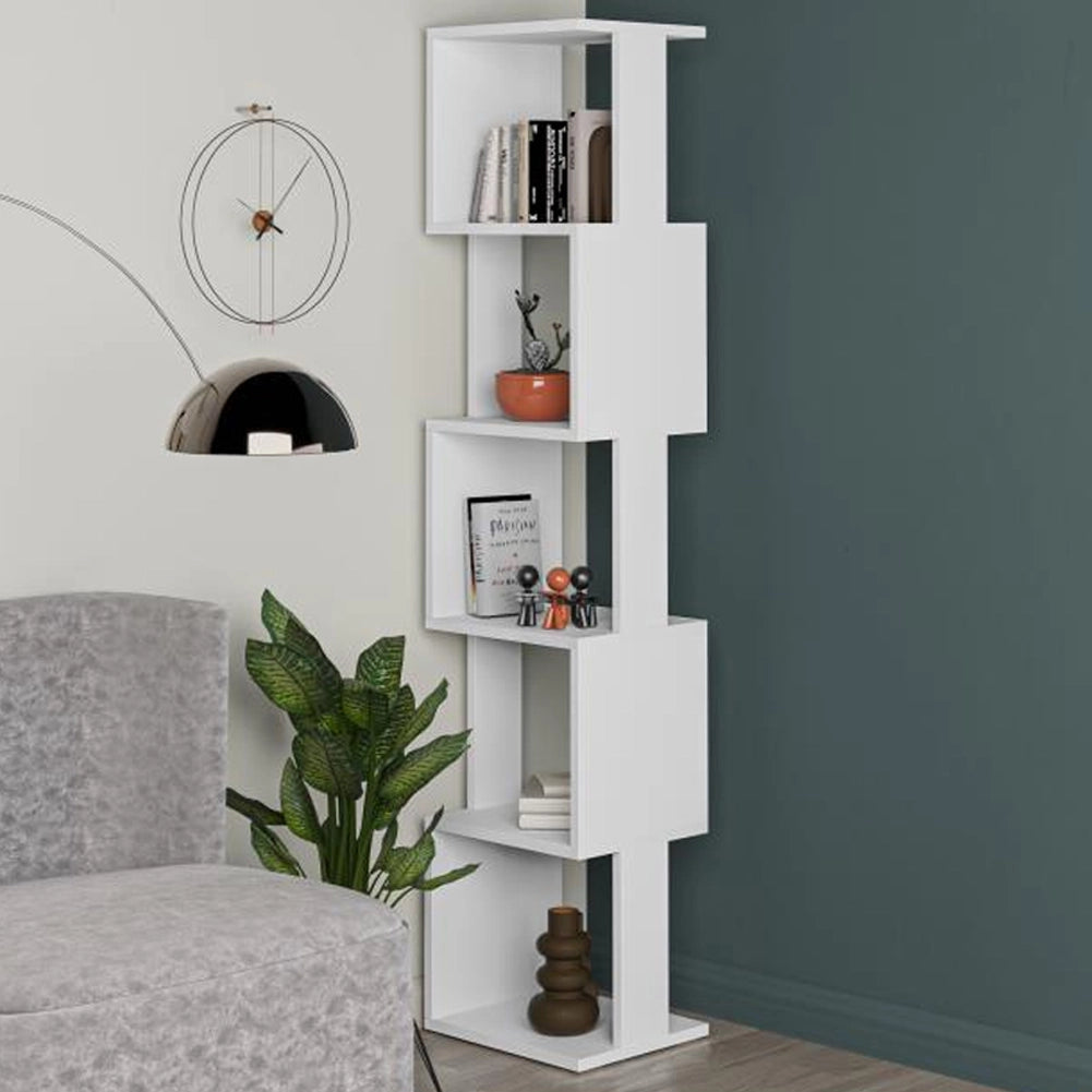 Libreria Design Moderna Scaffale Modulare 5 Ripiani 161x35x30cm Ufficio Bianco