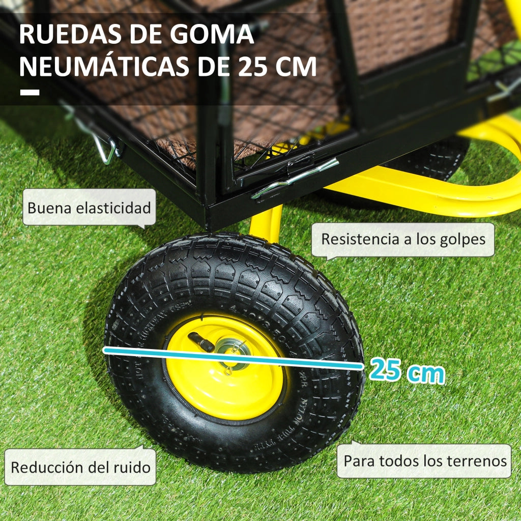 Carrello da Giardino Basculante 200 kg con Panelli Laterali Rimovibili e 4 Ruote ¨C zephmum ¨C Nero e Giallo