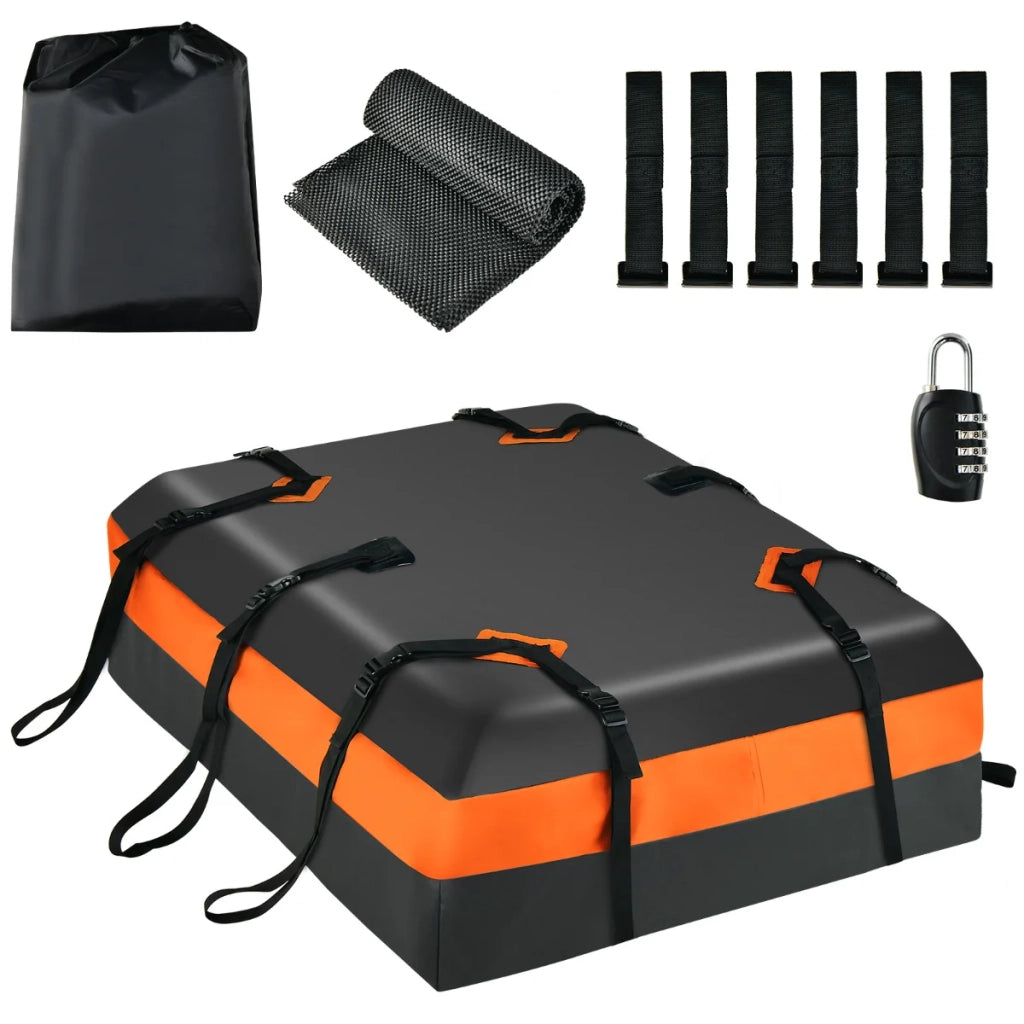 Borsa da tetto per auto per il trasporto 112 x 86 x 43 cm impermeabile con tappetino antiscivolo e sicurezza rinforzata PVC arancione e nero 20_0009950