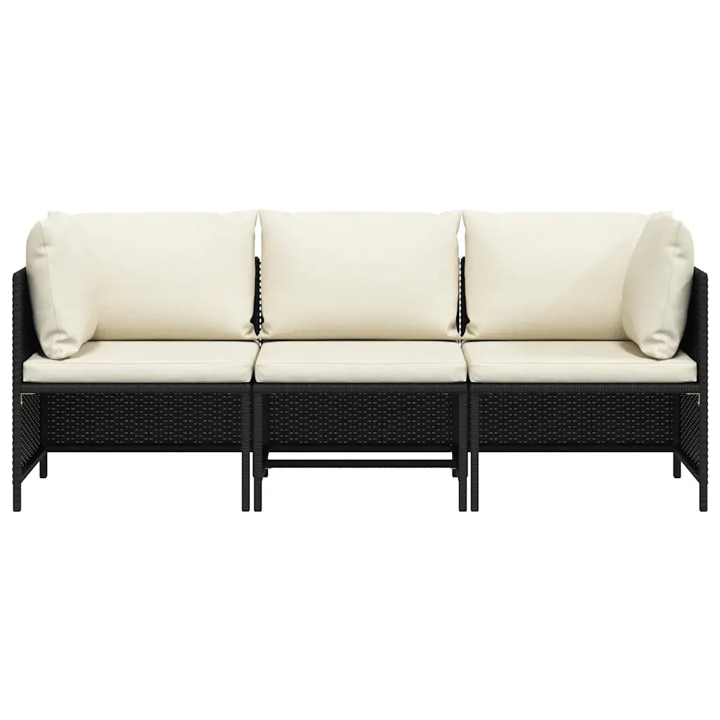 Divano da Giardino a 3 Posti con Cuscini-Sofa da Giardino-Divano da esterno in Polyrattan Nero