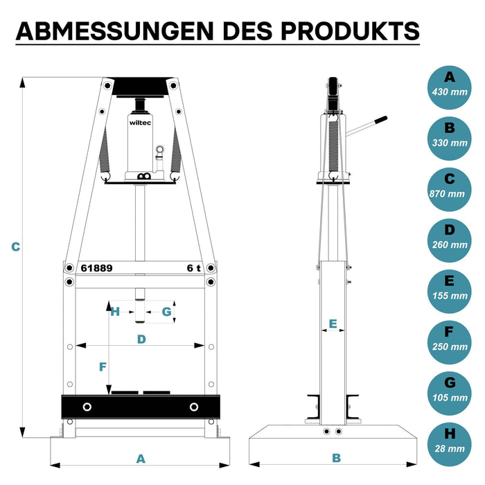 Pressa idraulica da officina 6t Pressa con telaio ad A per cuscinetti