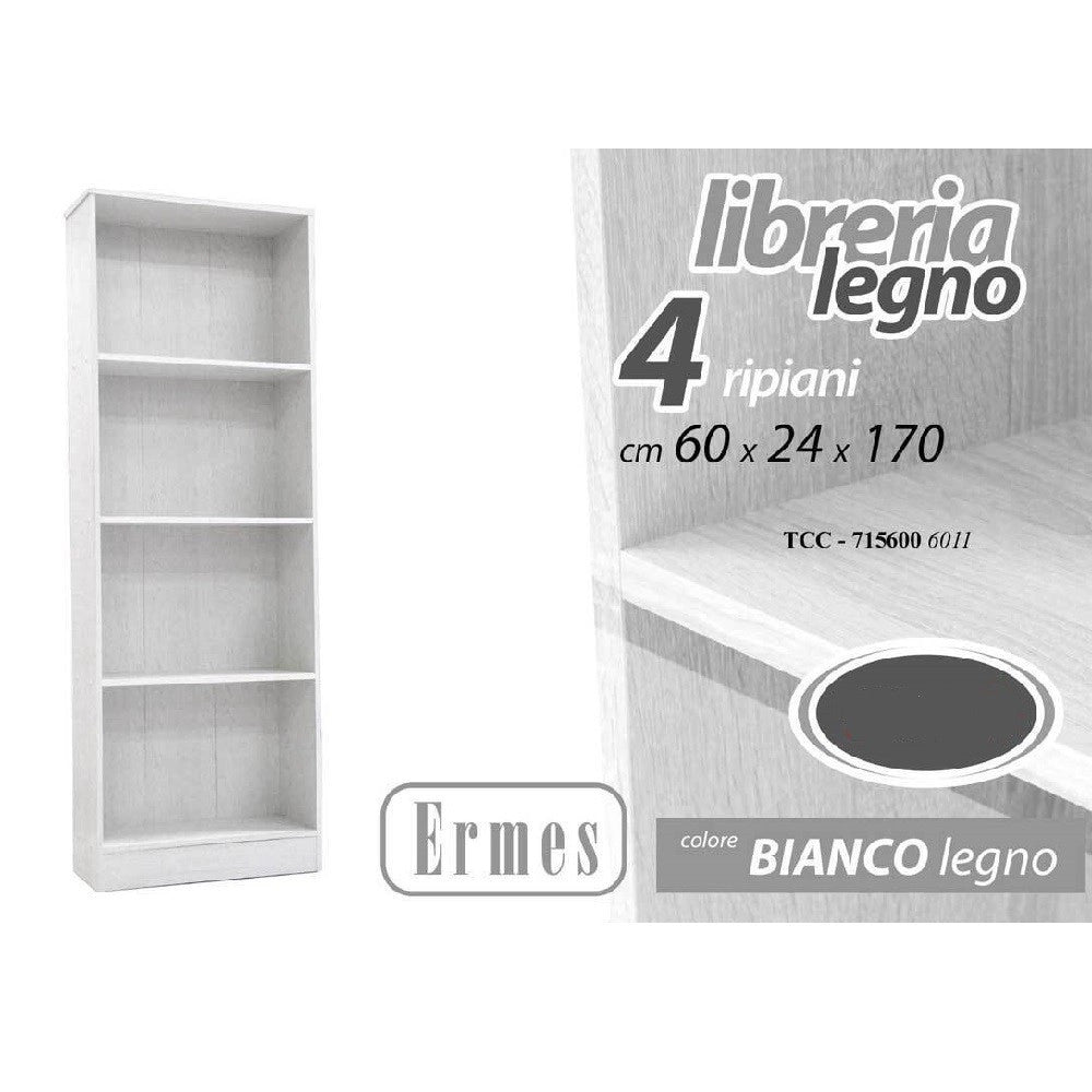 Trade Shop - Libreria Moderna Scaffale 4 Ripiani 170x60x24cm Mobile Ermes Legno Bianco 715600 -