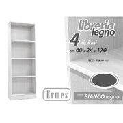 Trade Shop - Libreria Moderna Scaffale 4 Ripiani 170x60x24cm Mobile Ermes Legno Bianco 715600 -