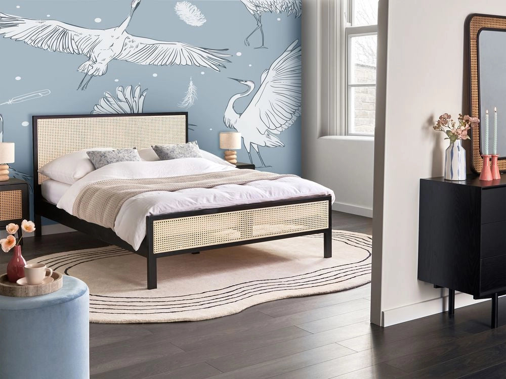 Letto in legno di pino nero 140 x 200 cm matrimoniale con testata a treccia viennese a doghe stile rustico minimalista