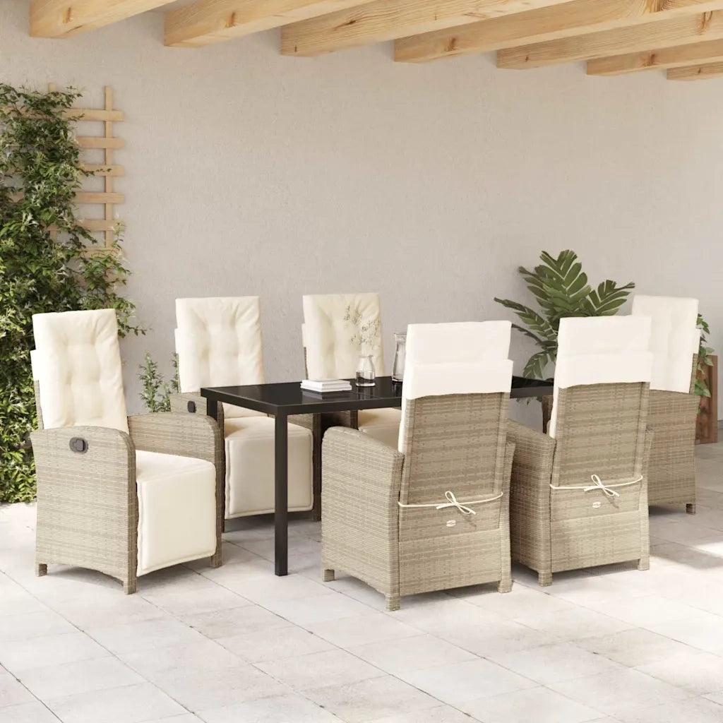 Set da Pranzo per Giardino con cuscino 7 pcs Beige polyrattan