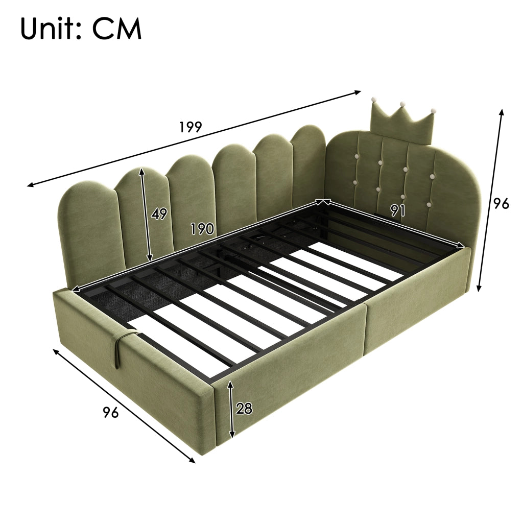 LETTO A DAYBED L-FORM 90x190 cm Velluto Verde con struttura idraulica