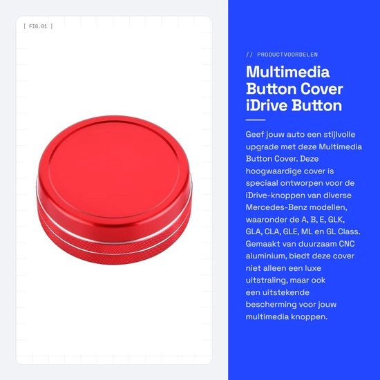 Copertura del pulsante multimediali in alluminio CNC - Compatibile con A/B/E/GLK/GLA/CLA/GLE/ML/GL classe - Rosso - Antiscivolo - 100% Garanzia di soddisfazione - Leggero - Accessorio interno