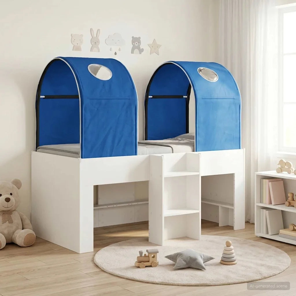 Letto con Tunnel 4 pcs Bianco e Blu Legno ingegnerizzato