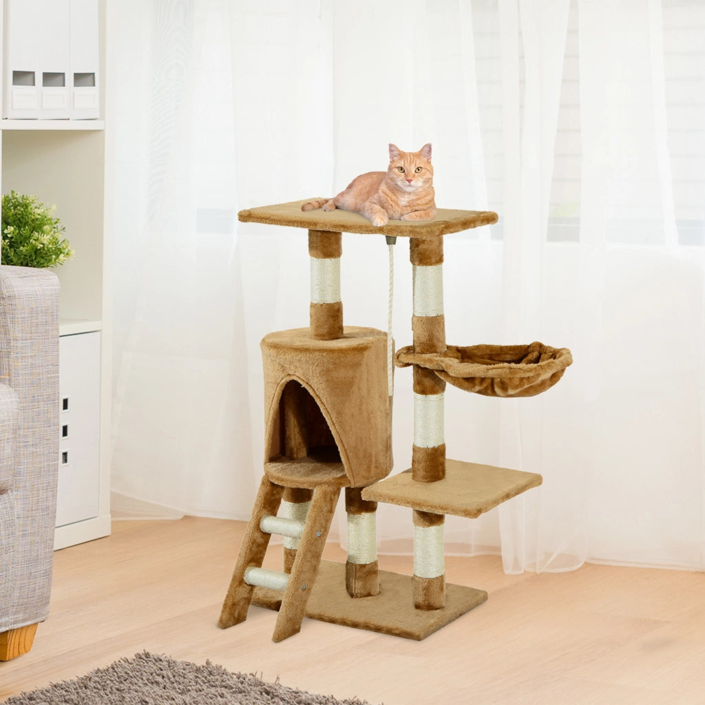 Albero tiragraffi per gatti con piattaforma e casetta ¨C zephmum ¨C Marrone 55x30x95 cm