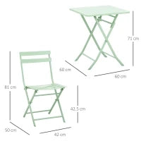 Set Tavolo e Sedie da Giardino ed Esterno in Metallo Verde, Set da 3 Pezzi Pieghevole e Salvaspazio