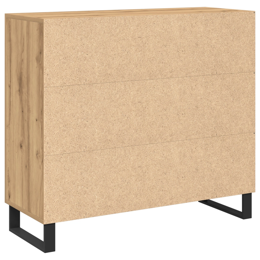 Credenza con 3 Ante Rovere Artigianale 90x34x80 cm Legno Ingegnerizzato