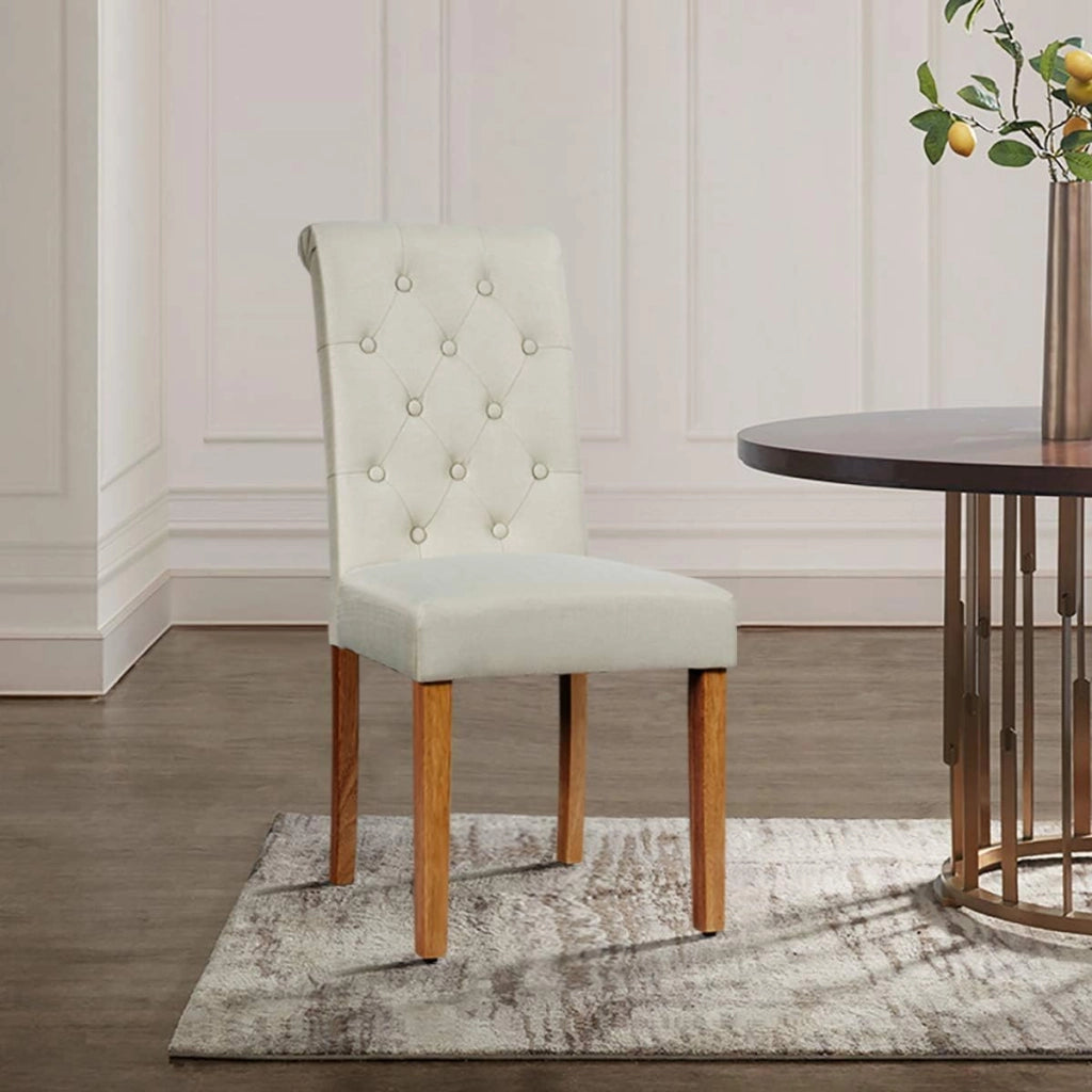 Set di 2 sedie da pranzo imbottite, eleganti sedie imbottite con schienale alto e gambe in legno massello, 61 x 46 x 100 cm, per ristorante, caffetteria (beige)