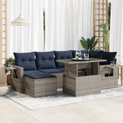 Set Divani da Giardino 7pz con Cuscini Grigio Polyrattan Acacia