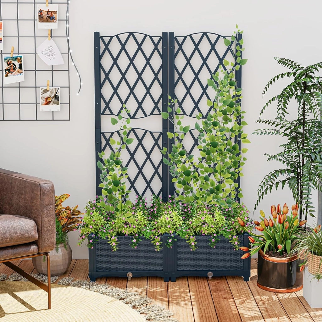 COSTAWAY Fioriera da Esterno per Piante Rampicanti Verdure con Auto Irrigazione e Fori di Drenaggio, Ideale per Giardino, Cortile e Balcone (Grigio,80 x 40 x 122 cm)