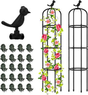 Supporto Climatico Obelisco 2 pezzi 145 cm decorazione fiori in plastica con uccellini e 20 pinze per piante - per fiori e pomodori