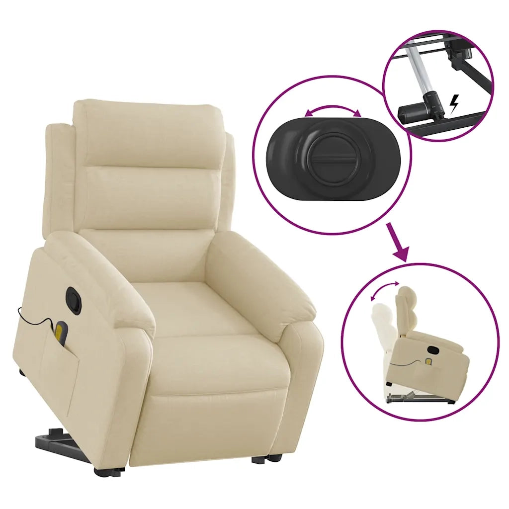 Poltrona Alzapersona Massaggiante | Sedia Relax Reclinabile Crema in Tessuto