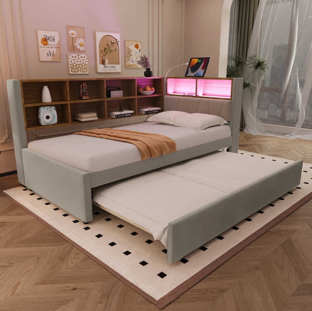 Divano letto singolo estraibile 90x200 cm con LED e USB