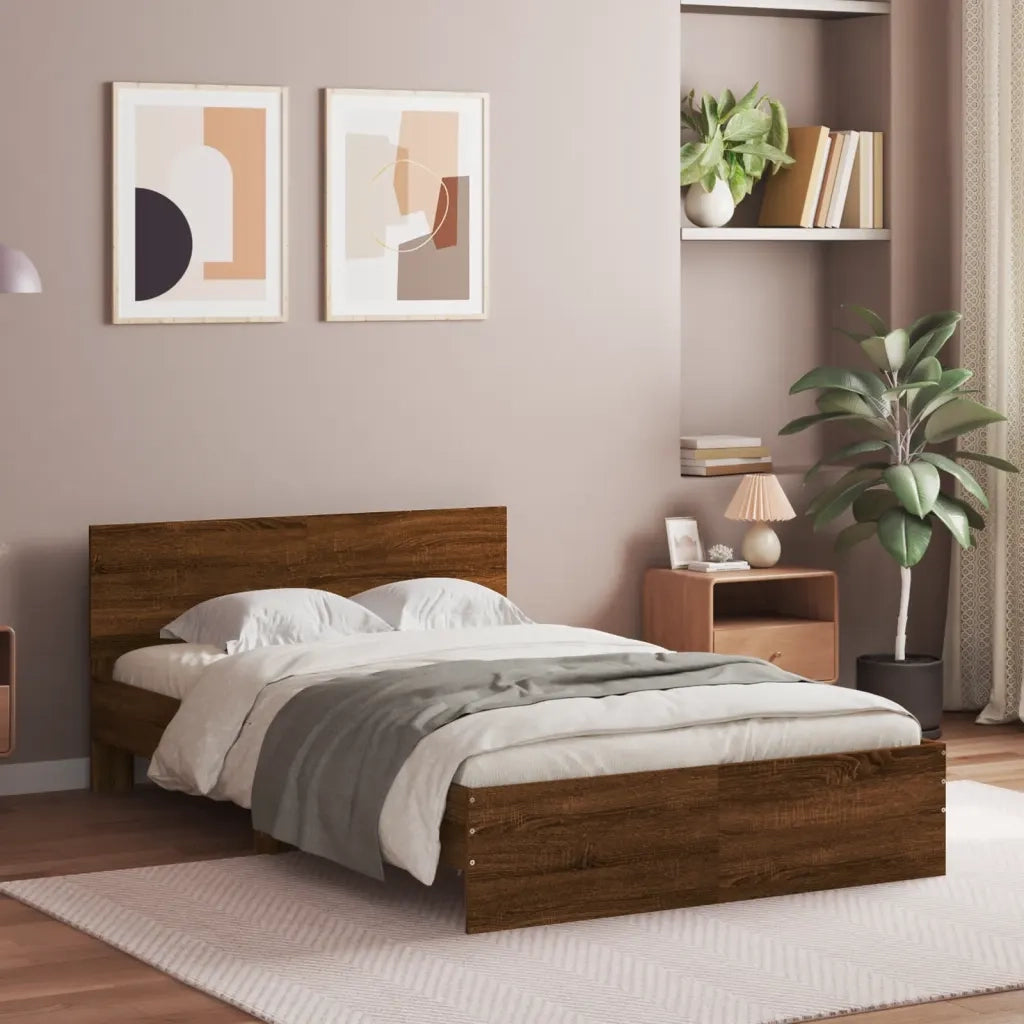 Giroletto con Testiera-Struttura Letto con testiera Rovere Marrone 135x190 cm