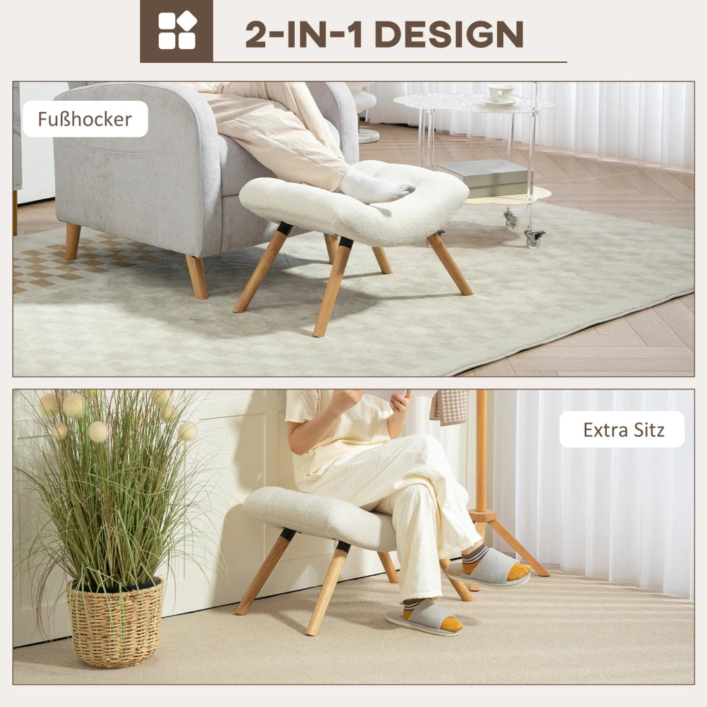 Pouf imbottito con rivestimento in tessuto e gambe in legno ¨C Zephmum ¨C Cremewei?