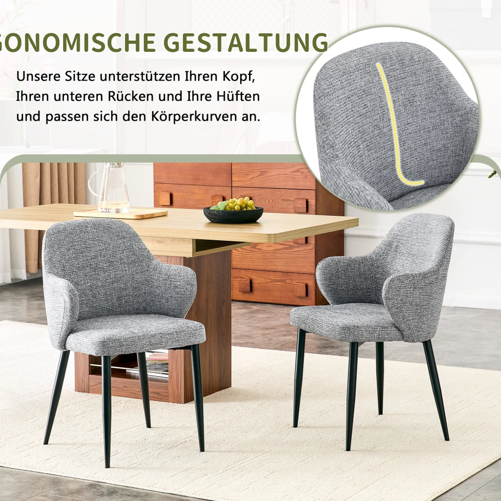 SEDIA Set da 2 pezzi 83 cm Tessuto Grigio con gambe in metallo nero