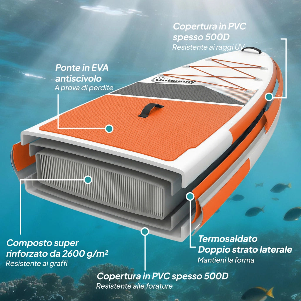 Sup Gonfiabile con Sedile, Pagaia e Accessori, in Plastica ed EVA, 320x82x15 cm, Arancione