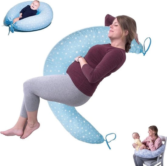 Cuscino per gravidanza rimovibile e lavabile - Dimensione XXL - Foderazione in poliester - Utilizzabile durante l'allattamento (blauw_sterren)