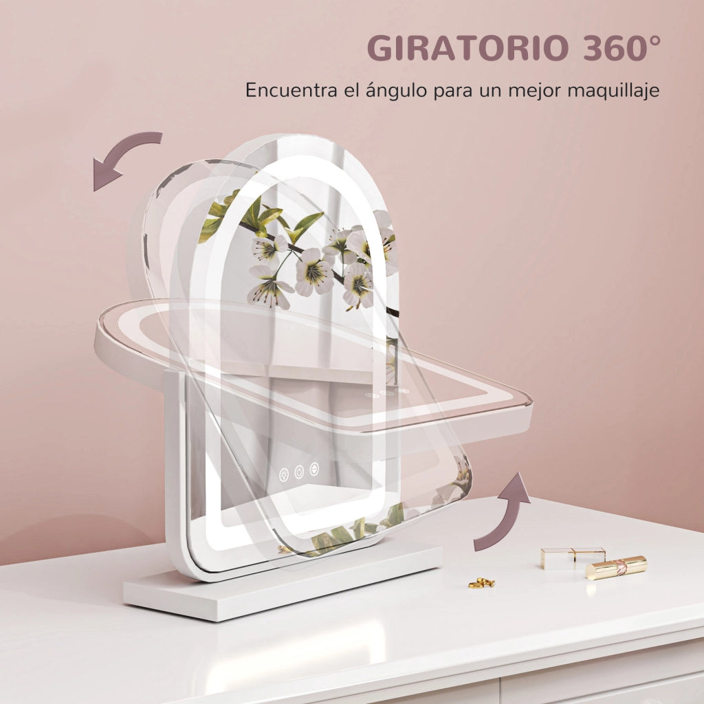 Specchio Trucco con Luce LED Regolabile ¨C zephmum ¨C Bianco 33x12x44,5 cm