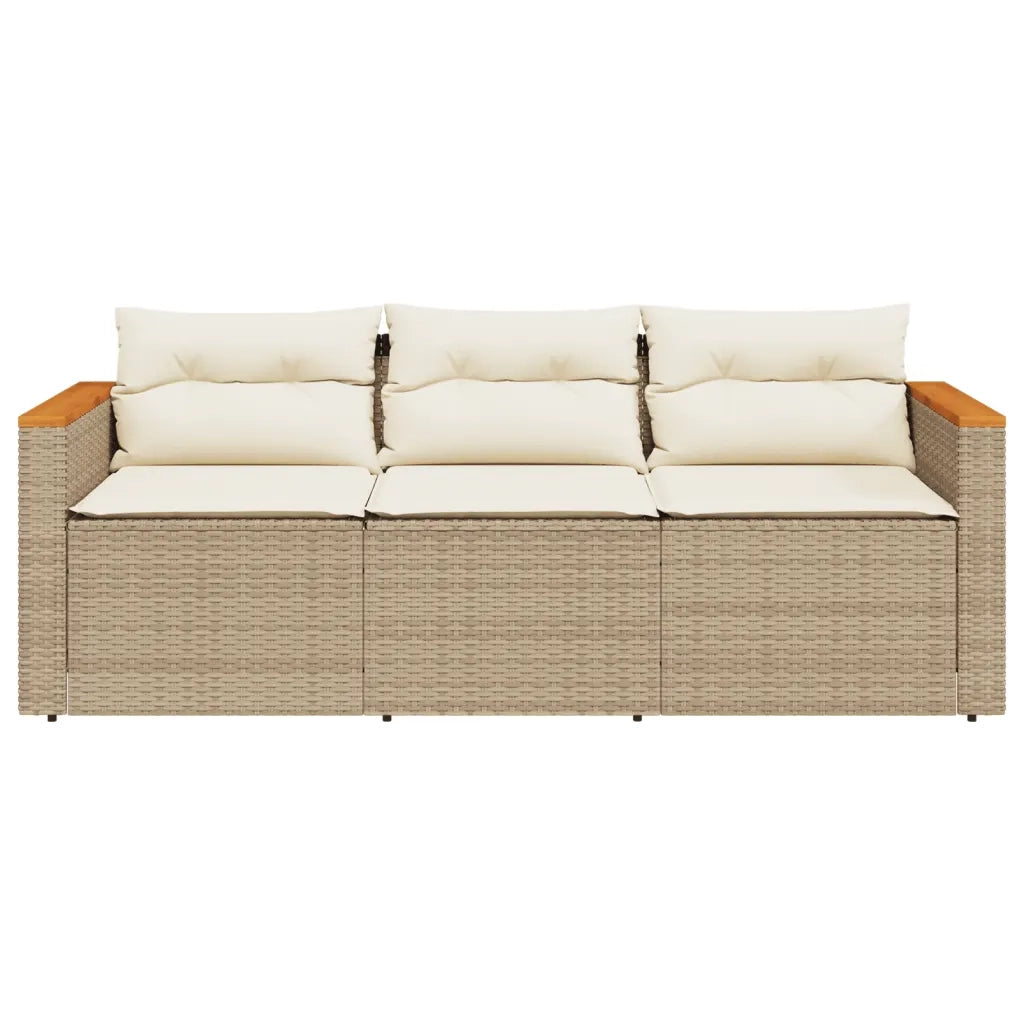 Divano da Giardino con Cuscini a 3 Posti Beige in Polyrattan 365831