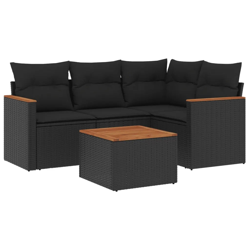 Set Divani da Giardino 5 pz con Cuscini in Polyrattan Nero 3225936