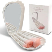 Set di pennelli per trucco portatile - Pennelli per trucco premium mini con confezione a forma di conchiglia - Incluso spazzola per blush, pennello per blending e pennello per ombretto