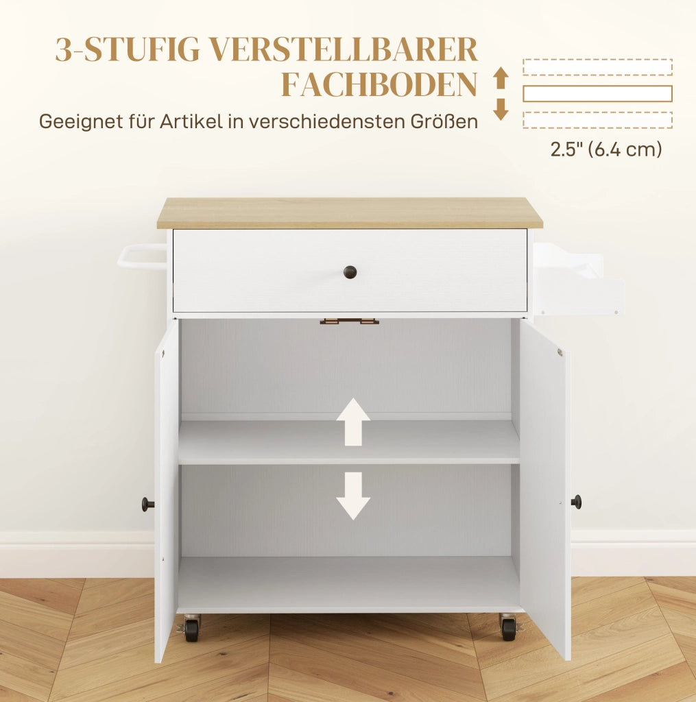 Carrello da cucina bianco con piano richiudibile