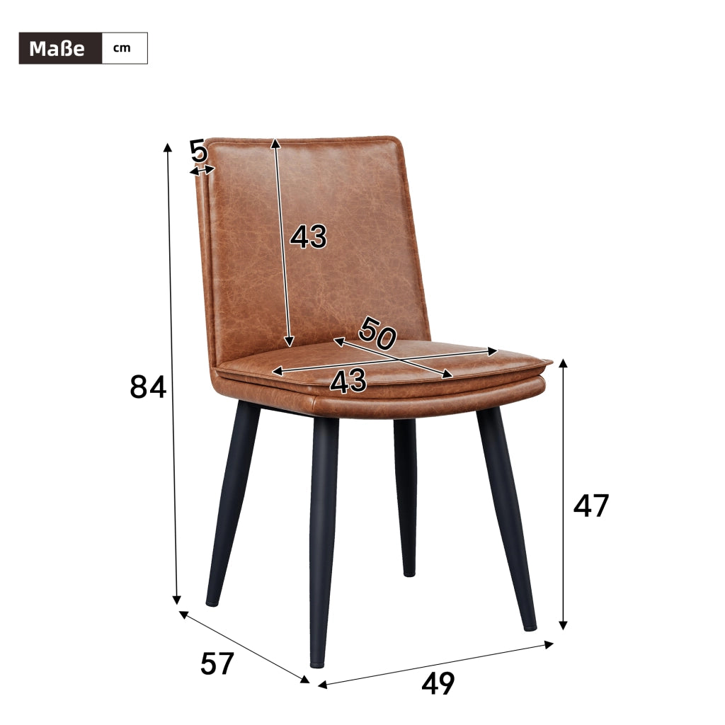 4 sedie da pranzo moderne in PU marrone con cuscino doppio e gambe in metallo