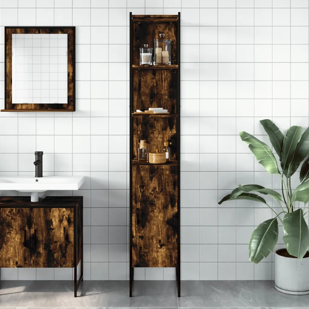 Mobile da Bagno | Armadio da bagno Rovere Fumo 33x33x185,5 cm in Legno Multistrato