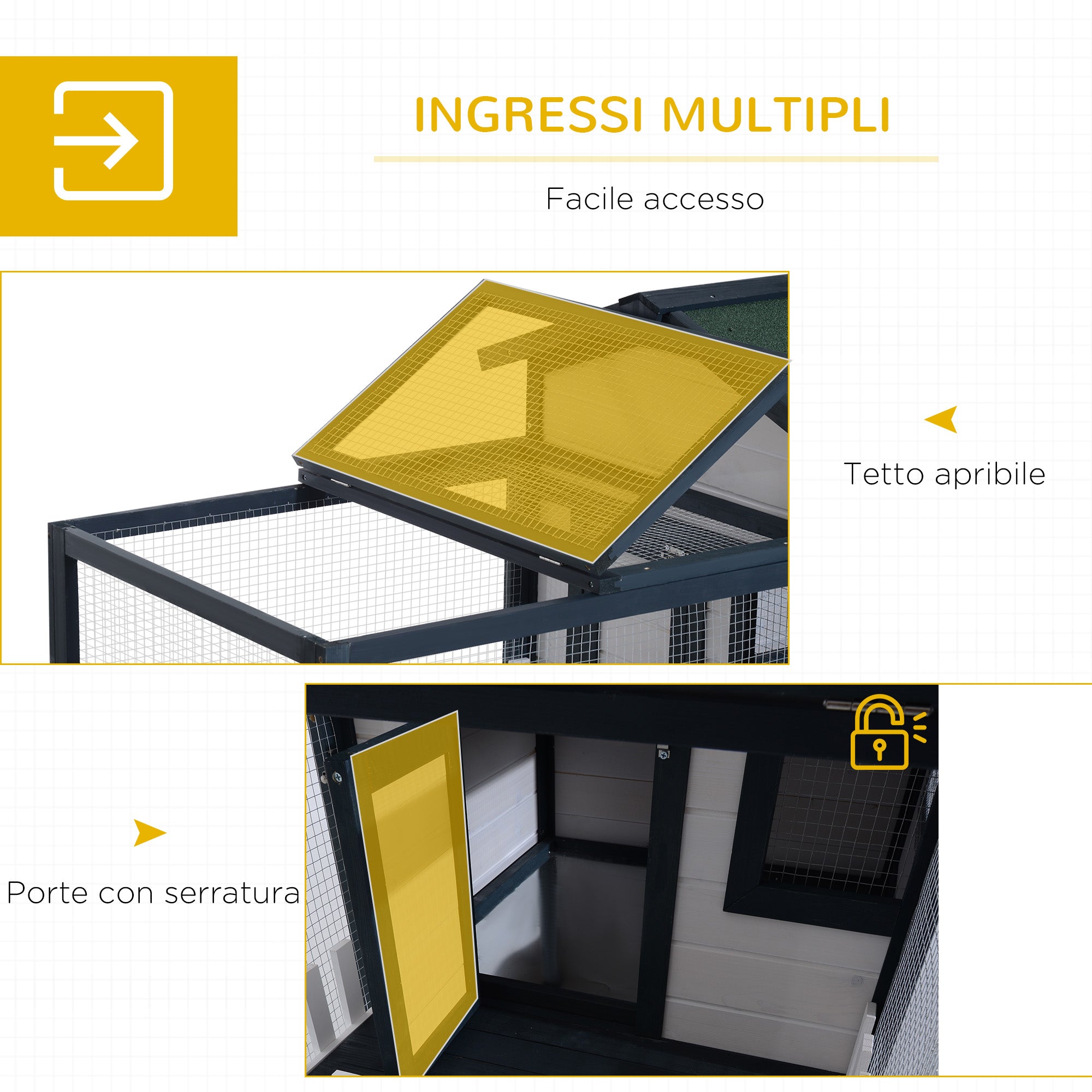 Conigliera da Esterno 151x78x84,5 cm con Casetta e Area per Movimento Recintata in Legno Verde e Bianco