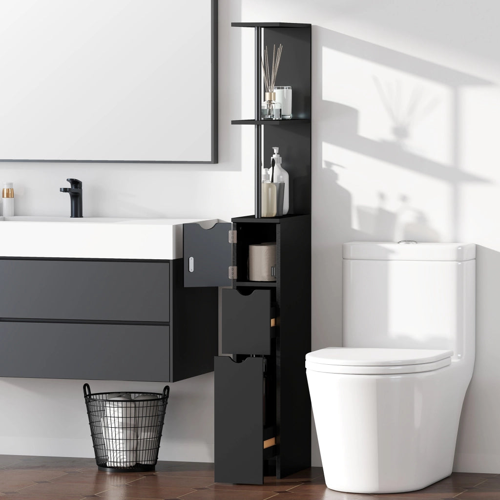 Colonna bagno con cassetti e ripiani ¨C Xylo ¨C Nero 15x33x136,8 cm