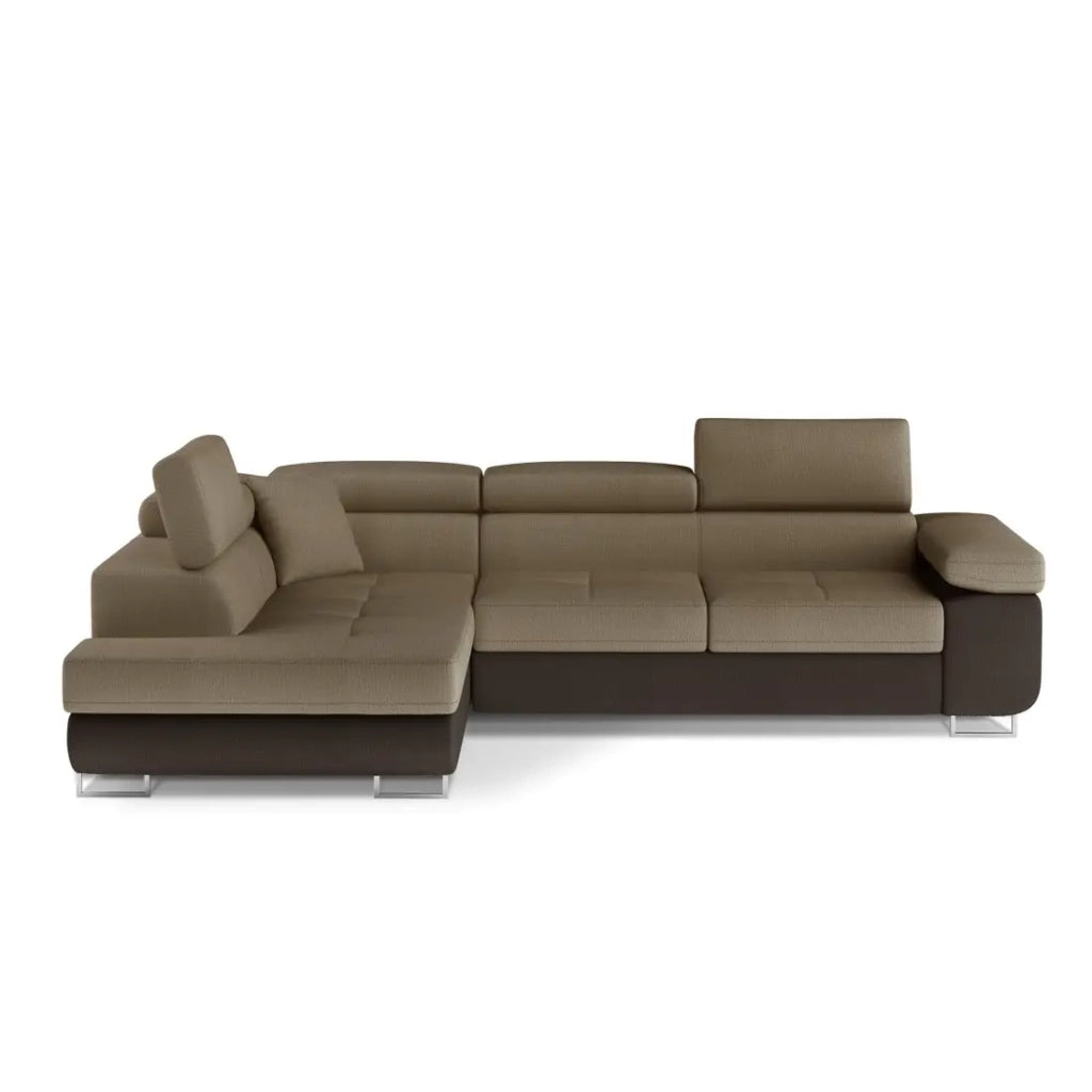 Divano angolare trasformabile MENTON beige e marrone bouclé – Angolo sinistro con contenitore