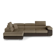 Divano angolare trasformabile MENTON beige e marrone bouclé – Angolo sinistro con contenitore