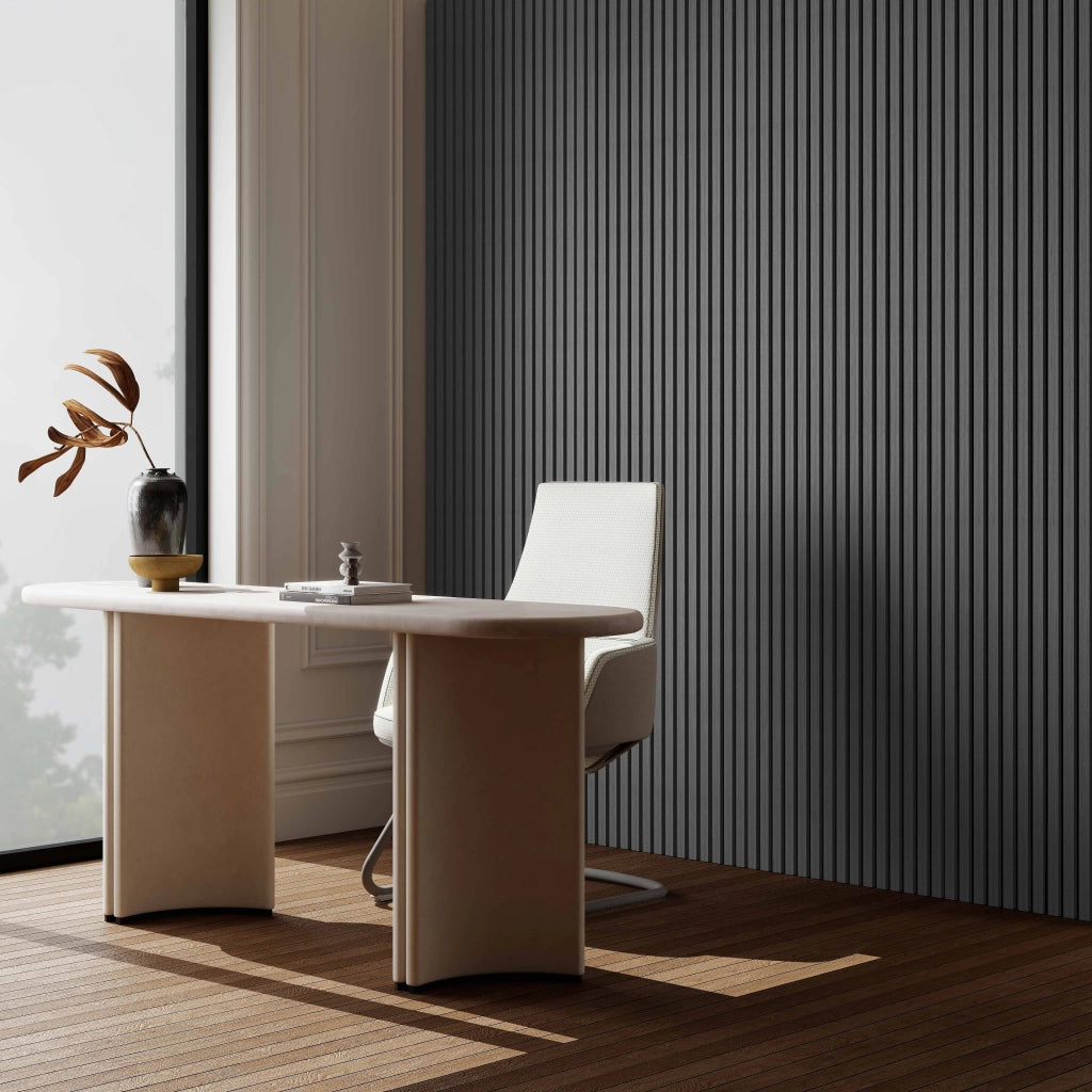 3 pezzi Pannelli decorativi fonoassorbenti L260xL30cm SP21mm in legno MDF，Colore di Rovere grigio scuro assorbimento acustico