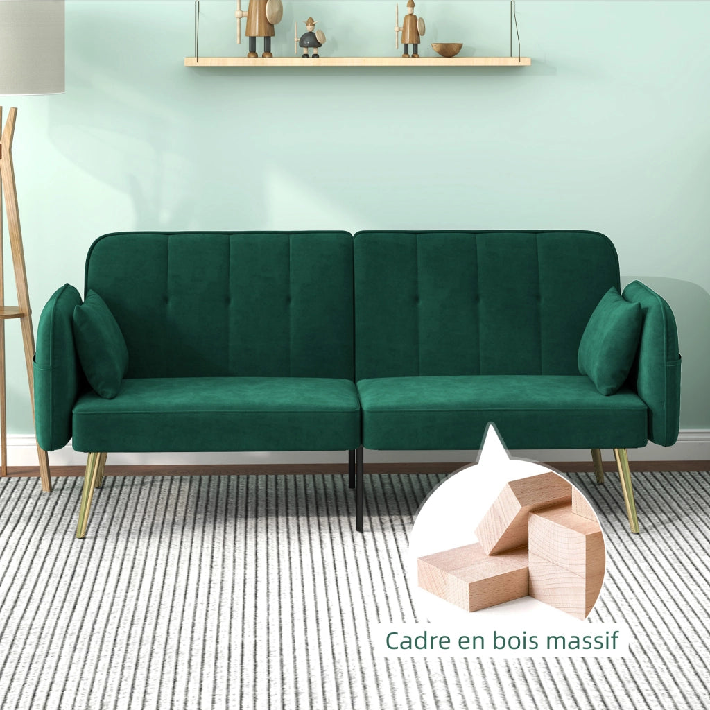 Divano letto 2 posti in tessuto velluto con schienale regolabile ¨C zephmum ¨C verde scuro
