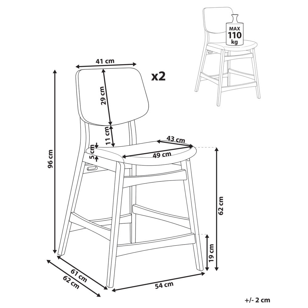 Set di 2 sedie da bar in bouclé di poliestere marrone e bianco sporco, con gambe in legno di gomma stile retrò tradizionale