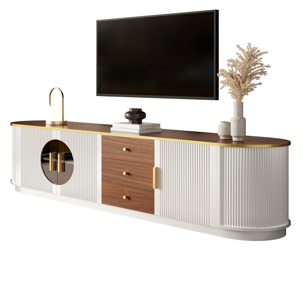 Mobile TV Lowboard ¨C MINIMAL ¨C Vetro Marrone, MDF, Maniglie in Alluminio, Design con Scanalature