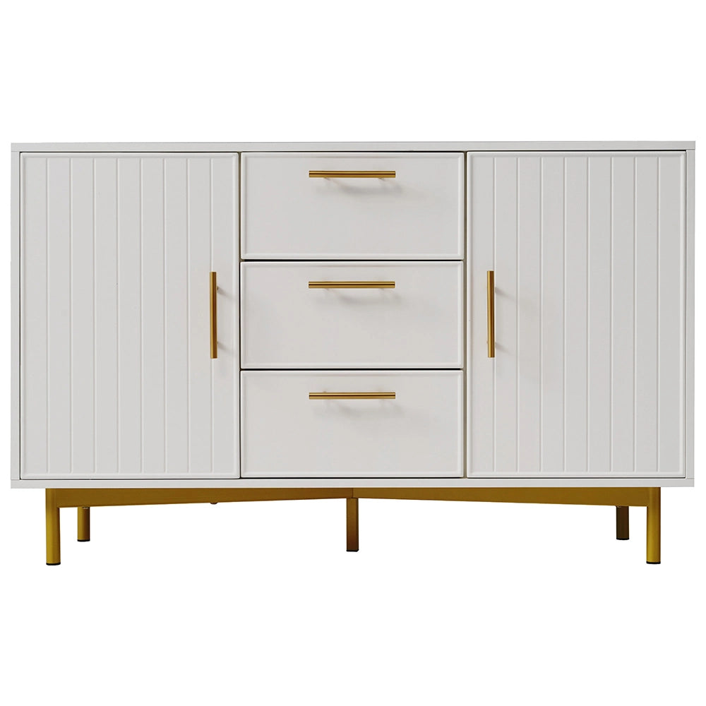 Armoire de rangement - Xylo - 120x40x75cm - Blanc - 2 portes 3 tiroirs