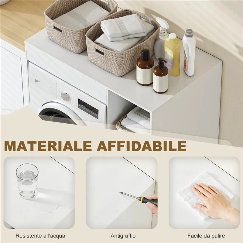 MOBILE SOPRA LAVATRICE CON 2 RIPIANI APERTI E AUTOPORTANTE, 96X60X95 CM, BIANCO