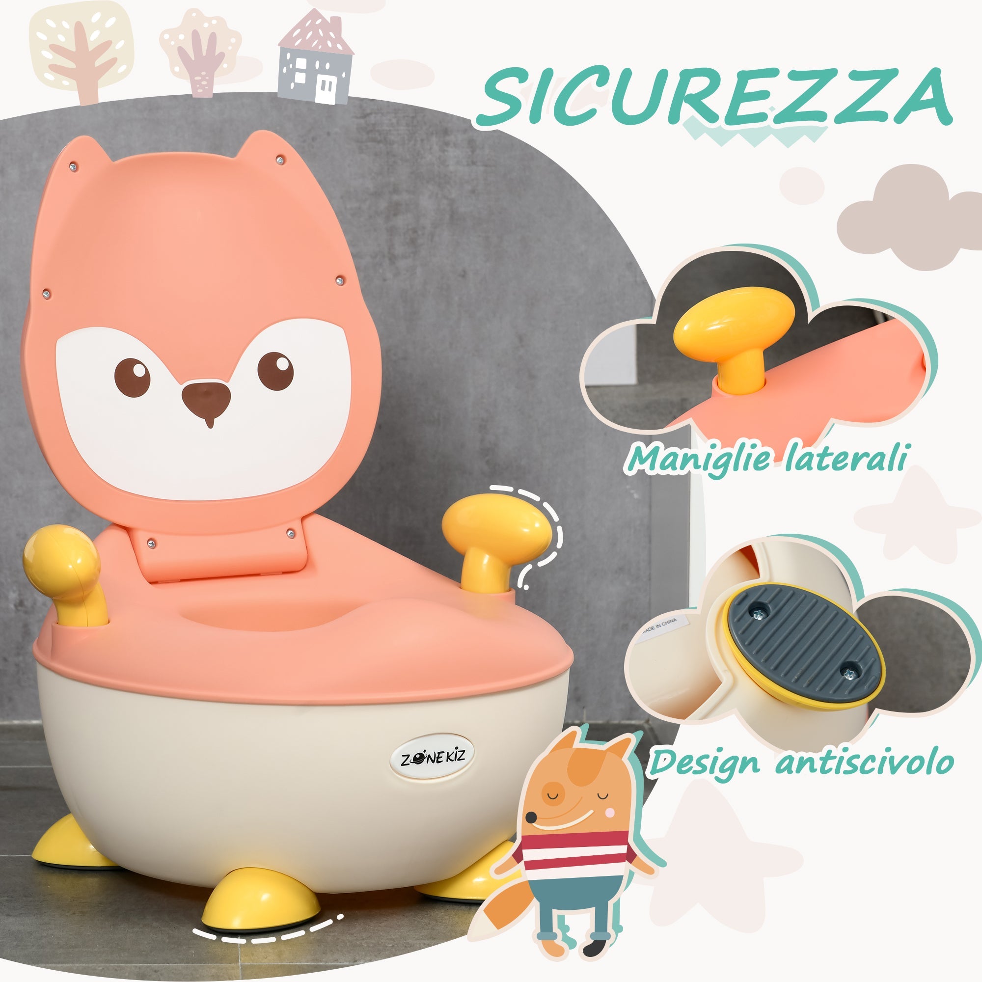 Vasino per Bambini 34,5x35x23 cm con Schienale Vaschetta Rimovibile e Braccioli Rosa